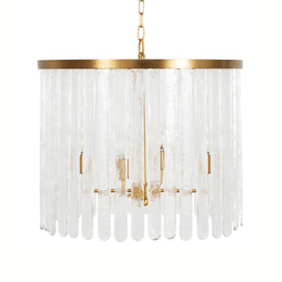 Four Light Hanging Textured Glass Pendant, Antique In Brushed Brass