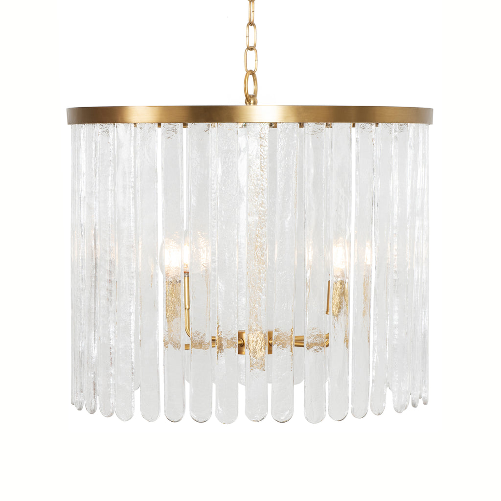 Four Light Hanging Textured Glass Pendant, Antique In Brushed Brass