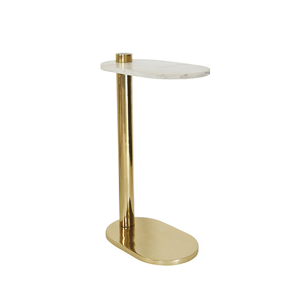 Racetrack C Table In Brass With White Marble Top