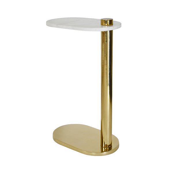 Racetrack C Table In Brass With White Marble Top