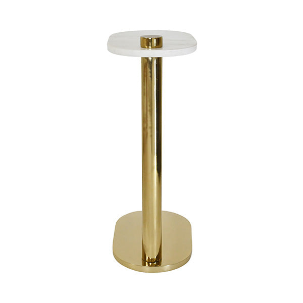 Racetrack C Table In Brass With White Marble Top