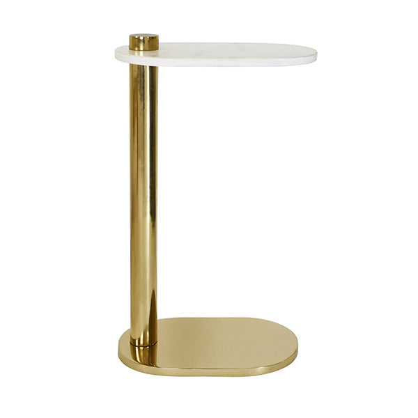 Racetrack C Table In Brass With White Marble Top