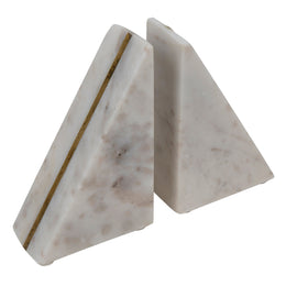Almera Genuine Hand Cut Astra Grey Marble and Brass Accented Triangular Bookends