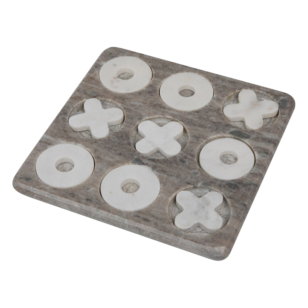 Gaimey Genuine 10 Piece Two-Toned Grey Genuine Marble Tic Tac Toe Set