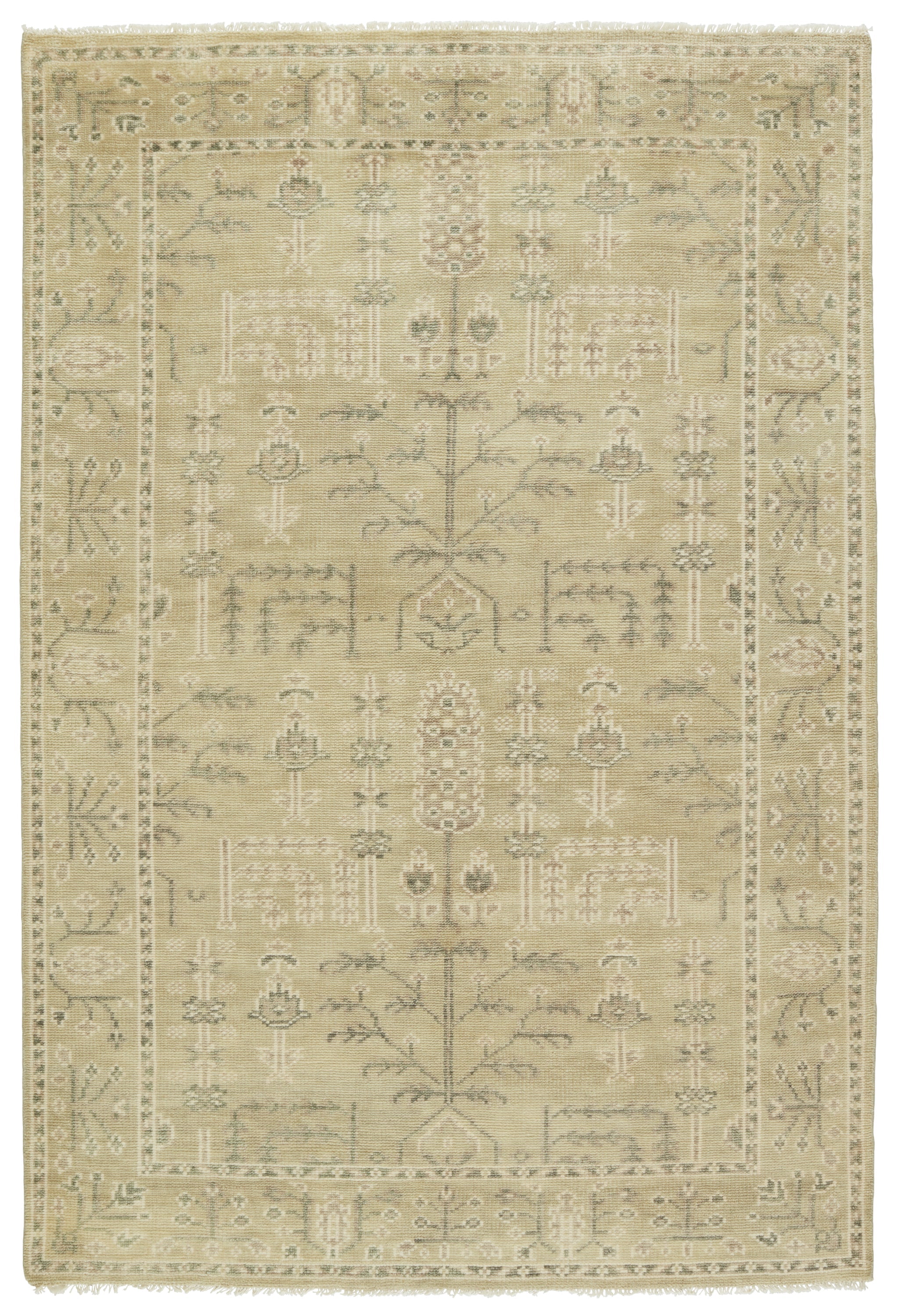Ginerva Hand-Knotted Area Rug Cream/ Green 9' x 12'