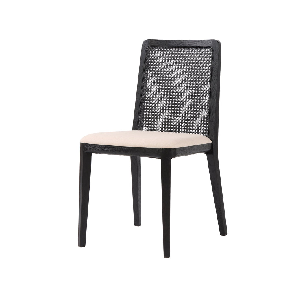 Cane Dining Chair - Oyster Linen/Black Legs - Set of 2