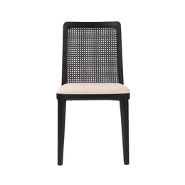 Cane Dining Chair - Oyster Linen/Black Legs - Set of 2