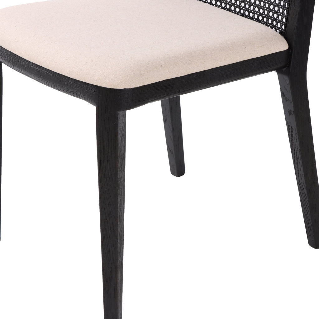 Cane Dining Chair - Oyster Linen/Black Legs - Set of 2