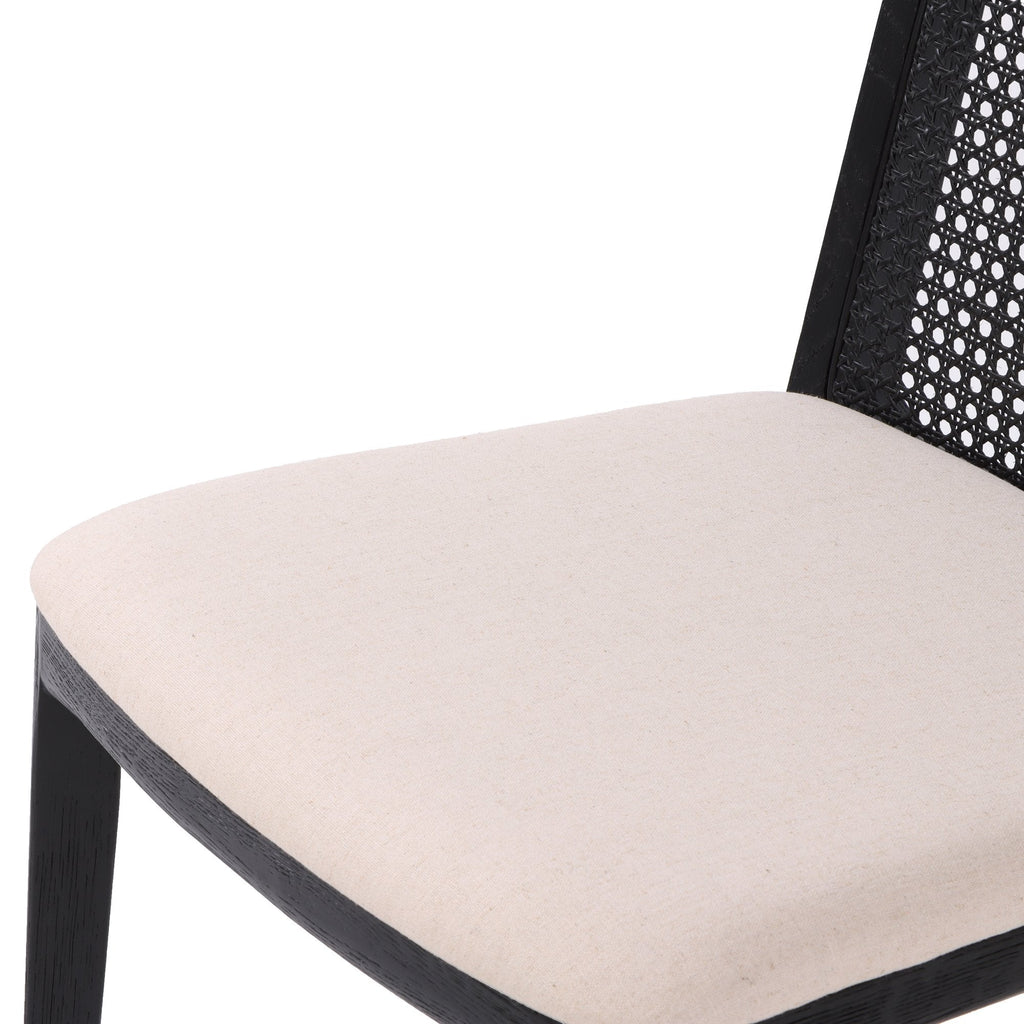 Cane Dining Chair - Oyster Linen/Black Legs - Set of 2