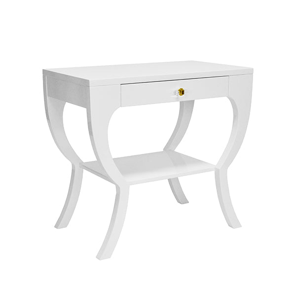 Curvy Side Table With Acrylic Hardware In White Lacquer