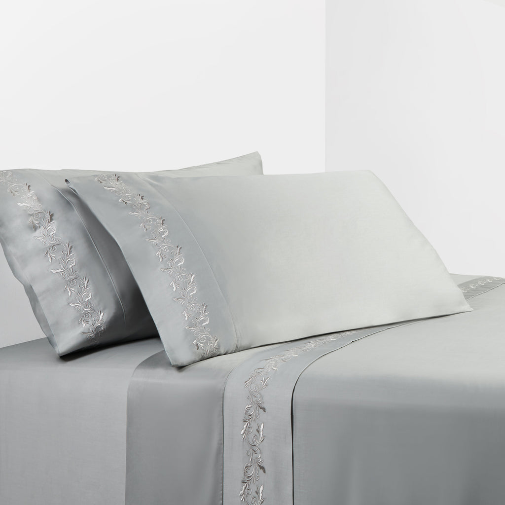 350 TC Gray Sheet Set with Gray Scroll Embroidery, King