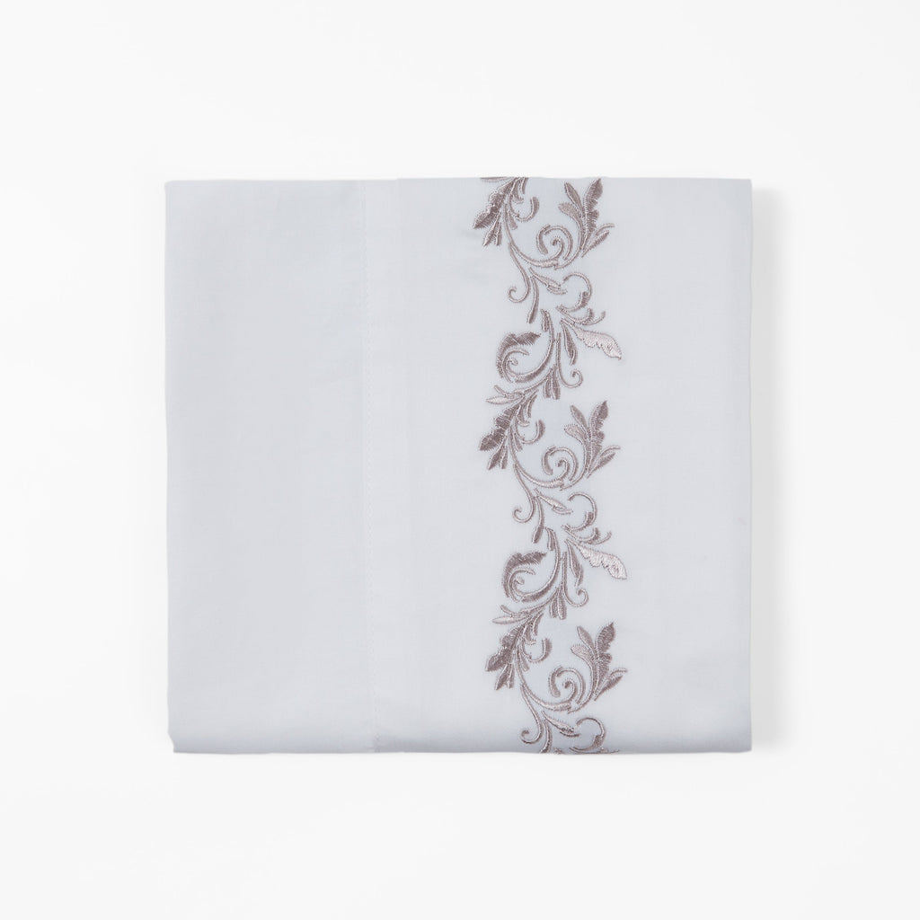 350 TC White Sheet Set with Gray Scroll Embroidery, Queen