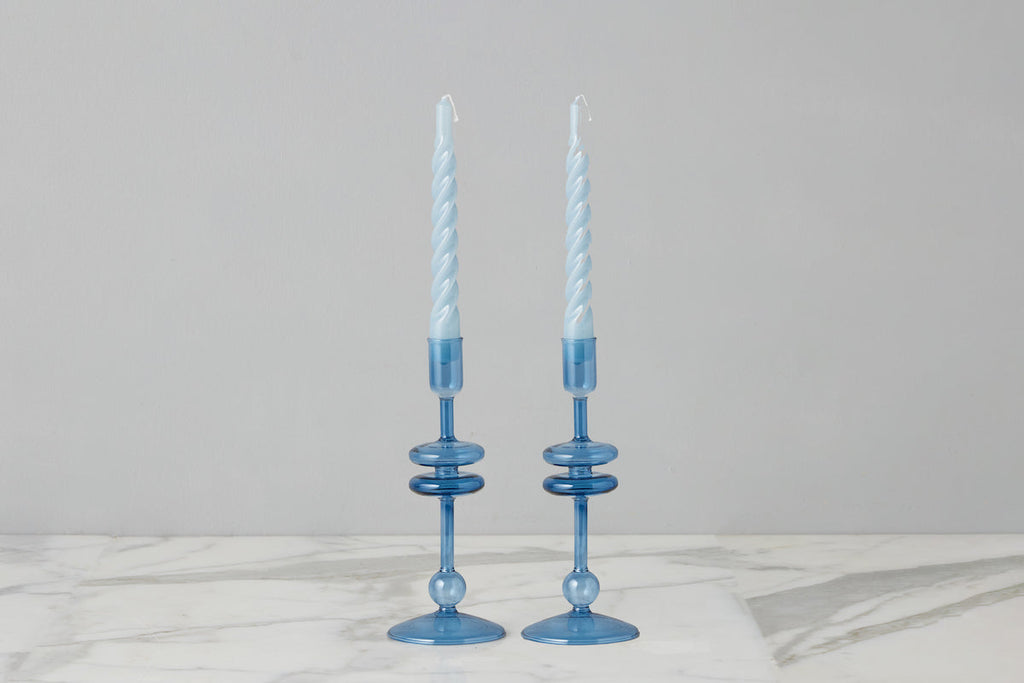 Sapphire Glass Candlestick Pair