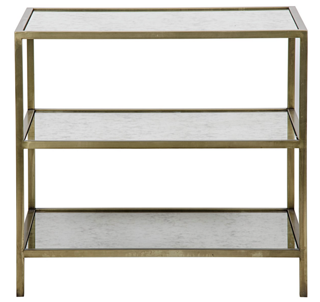3 Tier Side Table, Antique Brass, Metal and Antique Mirror