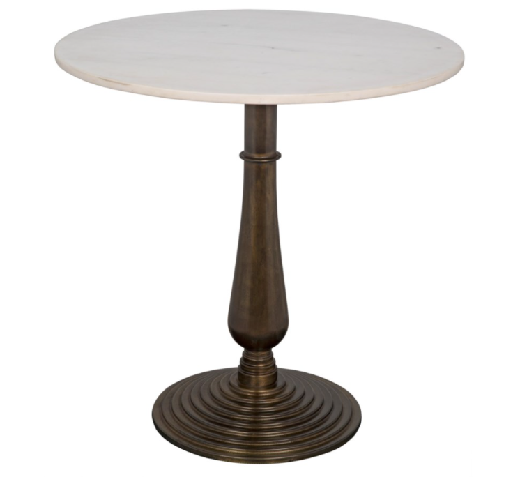 Alida Side Table, Cast Iron with White Stone, Aged Brass