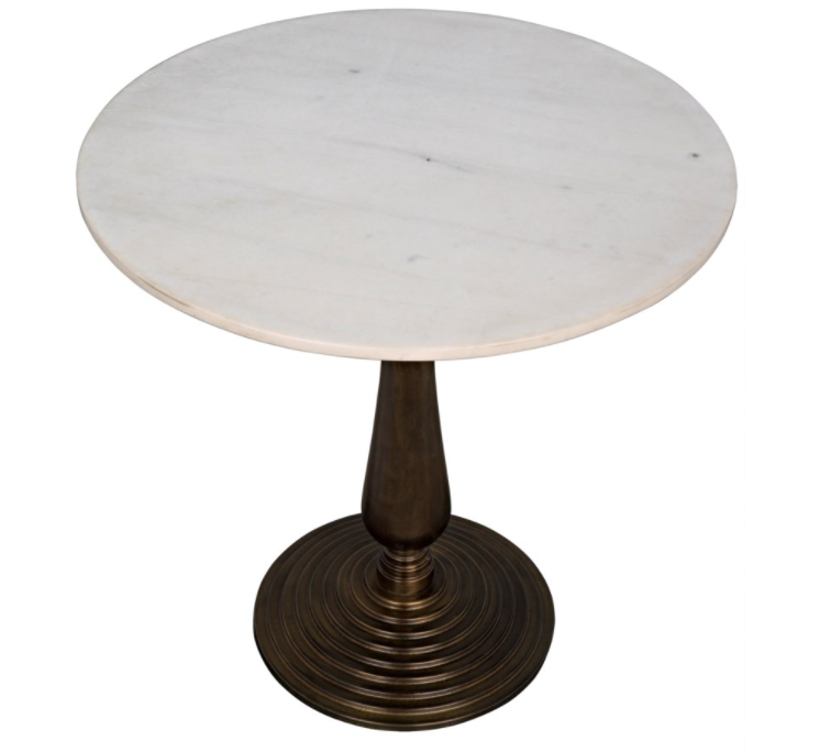 Alida Side Table, Cast Iron with White Stone, Aged Brass