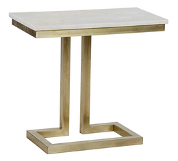 Alonzo Side Table, Antique Brass, Metal and Quartz