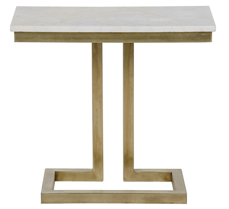 Alonzo Side Table, Antique Brass, Metal and Quartz