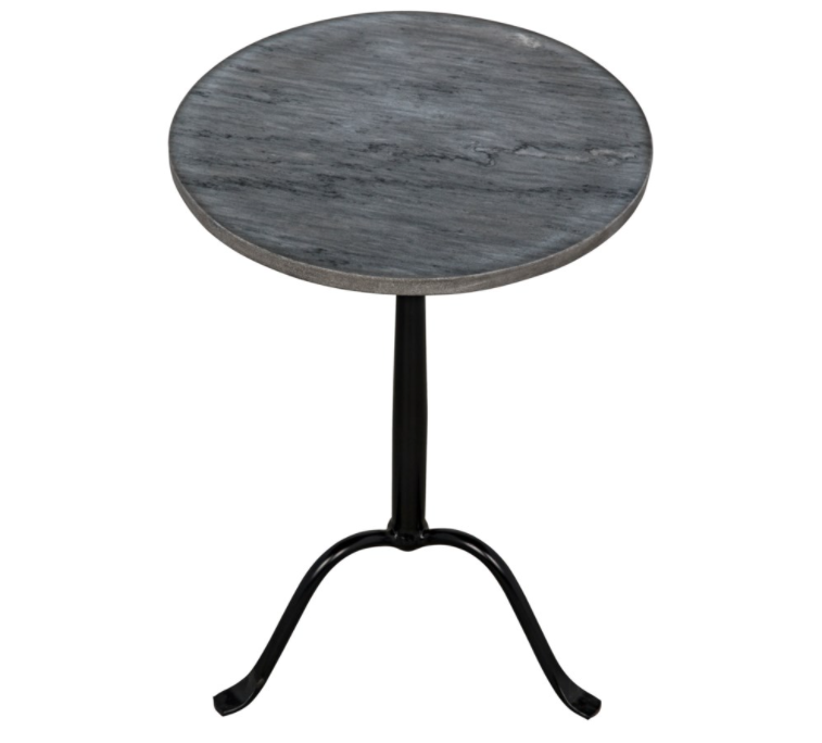 Cosmopolitan Side Table, Black Metal with Marble