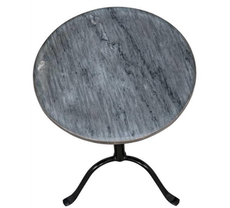 Cosmopolitan Side Table, Black Metal with Marble