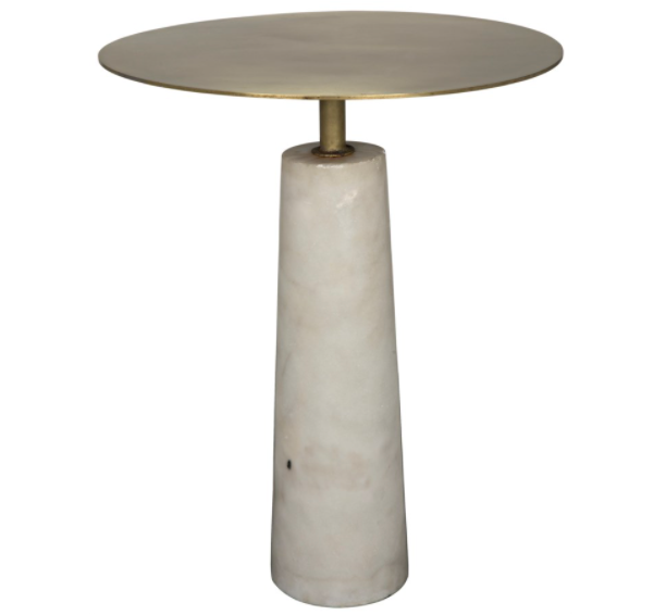 Hotaru Side Table, White Marble and Antique Brass