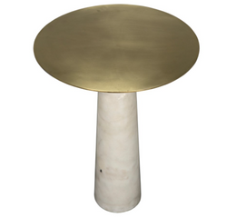 Hotaru Side Table, White Marble and Antique Brass