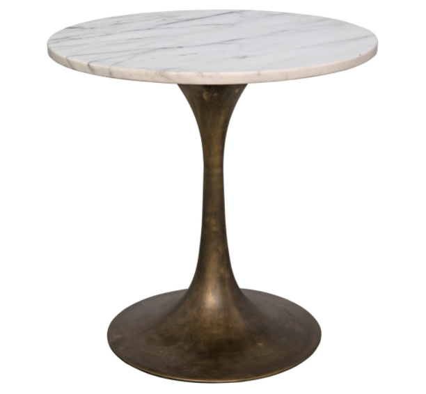 Laredo 20" Table, Aged Brass, White Marble Top