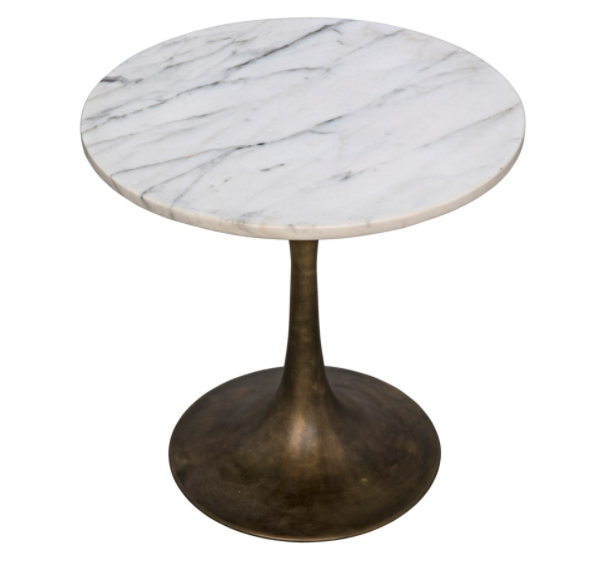 Laredo 20" Table, Aged Brass, White Marble Top