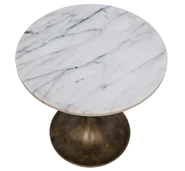 Laredo 20" Table, Aged Brass, White Marble Top