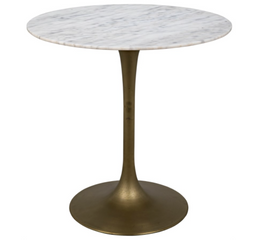 Laredo Bar Table 40", Antique Brass, White Marble Top
