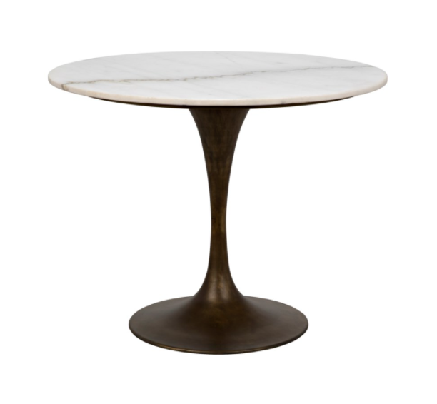 Laredo Table 36", Aged Brass, White Marble Top