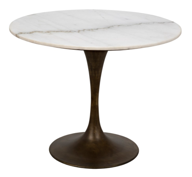 Laredo Table 36", Aged Brass, White Marble Top