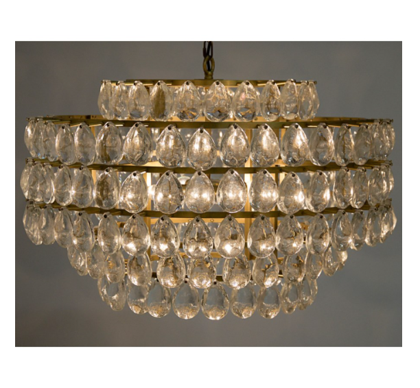 Linden Chandelier, Antique Brass, Metal and Crystal