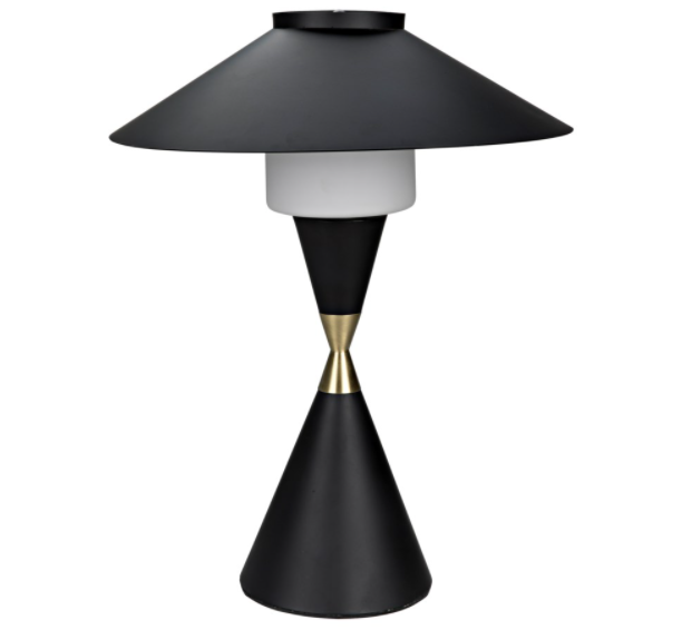 Lucia Table Lamp, Black Metal w/Brass Detail