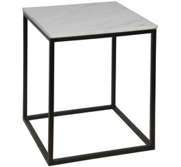 Manning Side Table, Black Metal with Quartz Top, Large