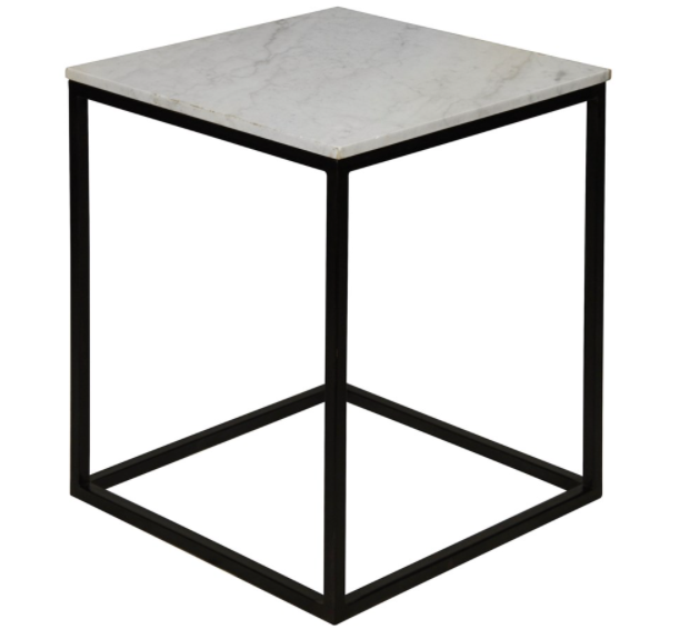 Manning Side Table, Black Metal with Quartz Top, Large