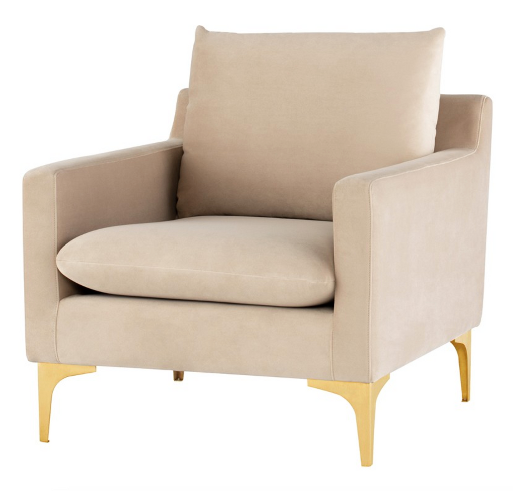 Anders Lounge Chair - Nude with Brushed Gold Legs