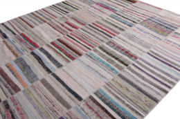 Modern Patchwork Kilim Rug In Gray Multicolor Stripe Pattern By Rug & Kilim 2