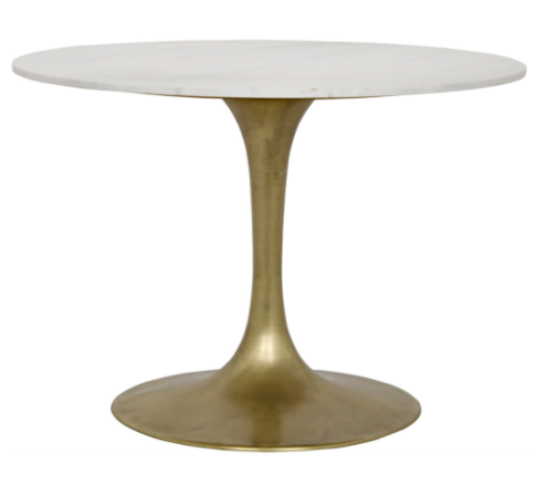 Laredo Table, 40", Brass, White Marble Top