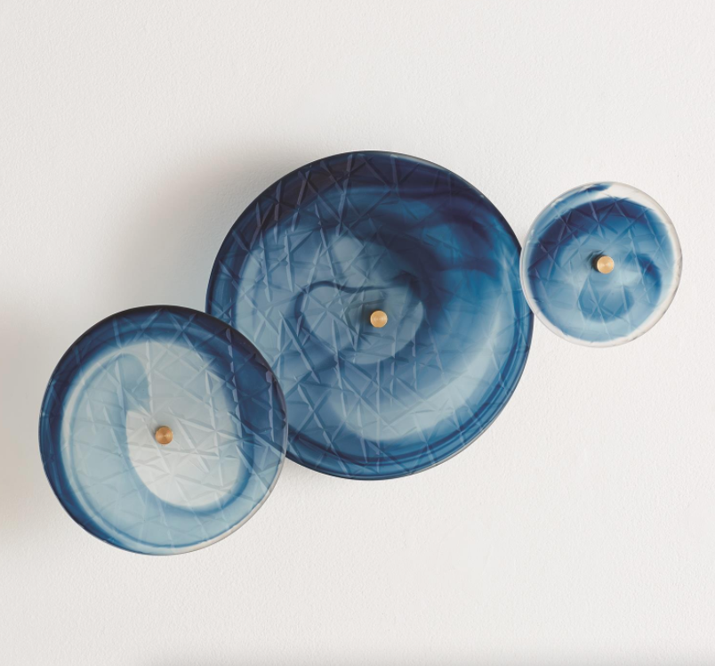 Crosshatched Wall Discs, Blue Swirl