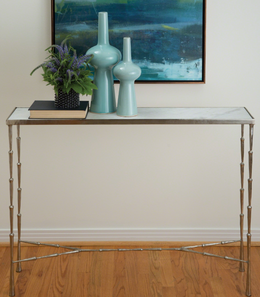 Spike Console Table, Antique Nickel with White Marble