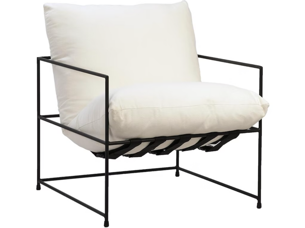 Brooks Black Iron Hammock Style Occasional Chair with White Cushion
