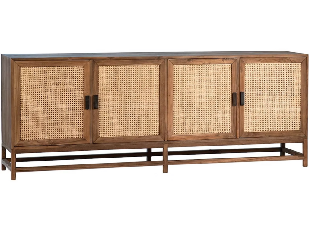 Khloe 83" Exotic Wood and Rattan 4-Door Sideboard in Natural Brown