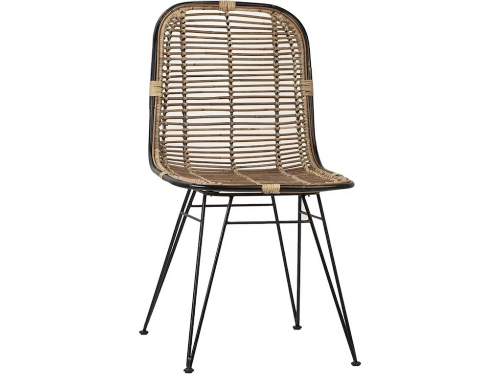 Elsie Natural Woven Rattan and Black Iron High Back Dining Chair
