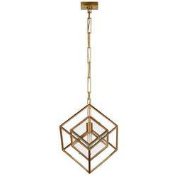 Cubed Medium Pendant, Gild, Clear Glass