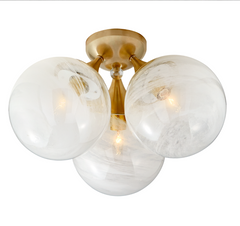 Cristol Large Triple Flush Mount - Hand-Rubbed Antique Brass With White Strie Glass by Visual Comfort