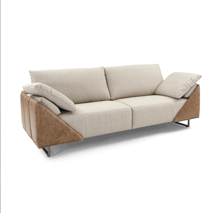 Gondole Four-Seat Contemporary Sofa in Fabric/Leather Combination