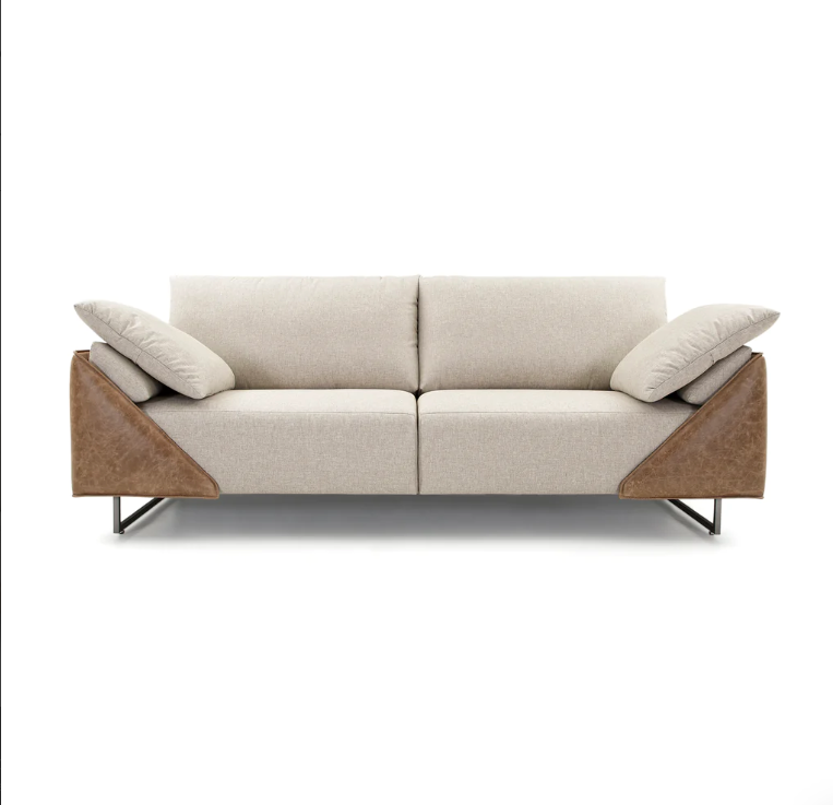 Gondole Four-Seat Contemporary Sofa in Fabric/Leather Combination