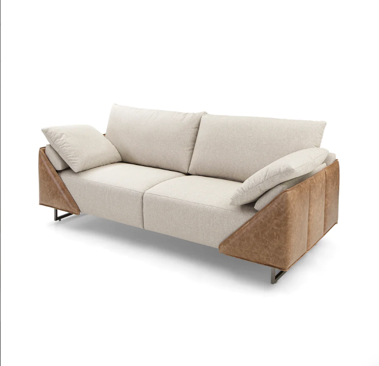 Gondole Four-Seat Contemporary Sofa in Fabric/Leather Combination