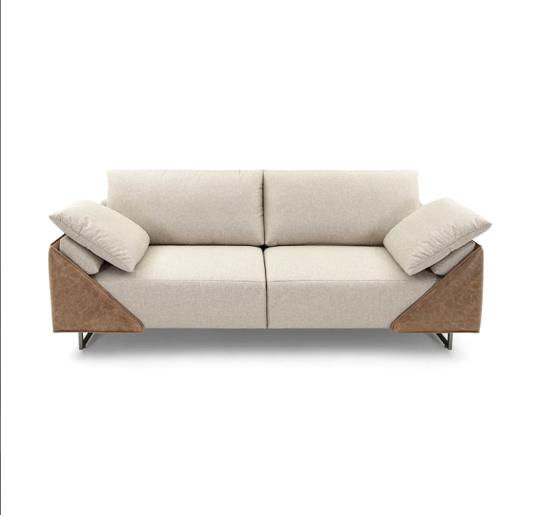 Gondole Four-Seat Contemporary Sofa in Fabric/Leather Combination